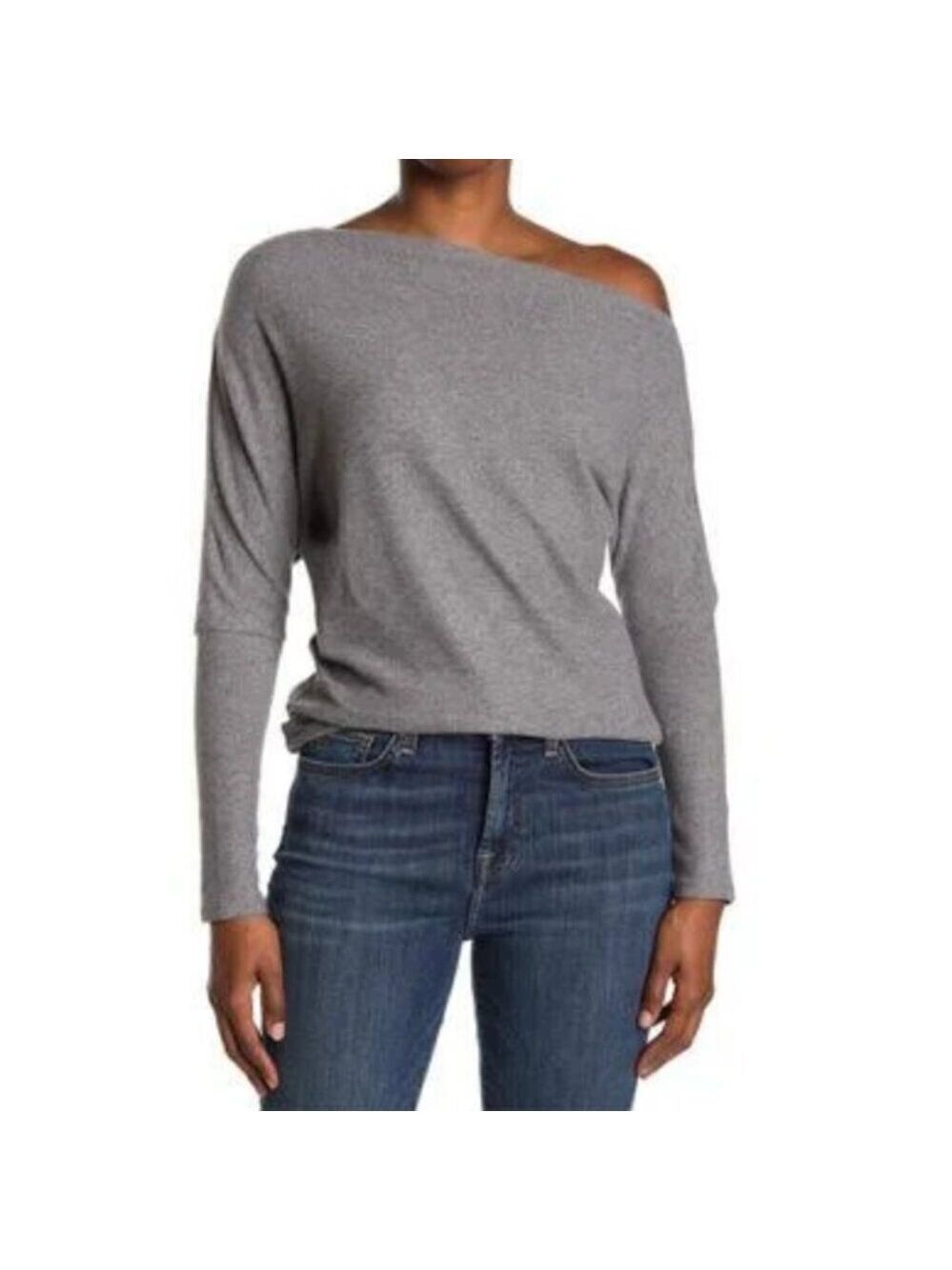 ASTR The Label Off the Shoulder Asymmetrical Hem Gray Pullover Sweater - Small